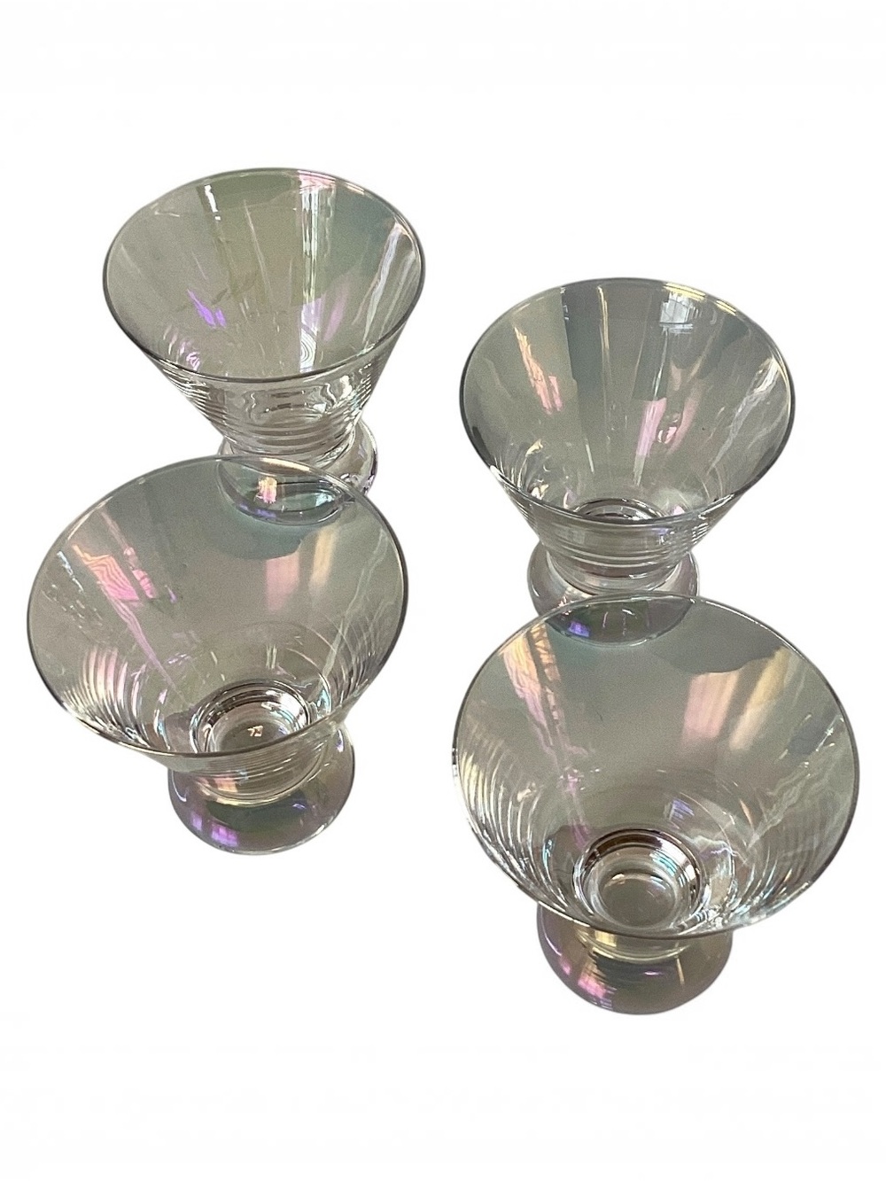 Iridescent Martini Cocktail Glasses Set Of Four Stemless Optic Rainbow Barware